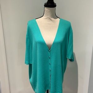 Talbots turquoise short sleeve cardigan with matching shell